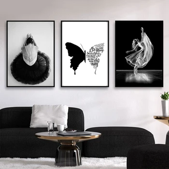 

Elegant Ballerina Girl Canvas Painting Modern Black and White Butterfly Wall Art Picture Living Room Home Decoration