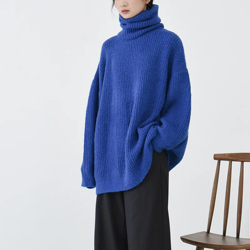 

[EWQ] 2019 Spring Autumn Winter Turtleneck solid Pullover Knitting Oversize Long Loose High Street Sweater Women AH22202