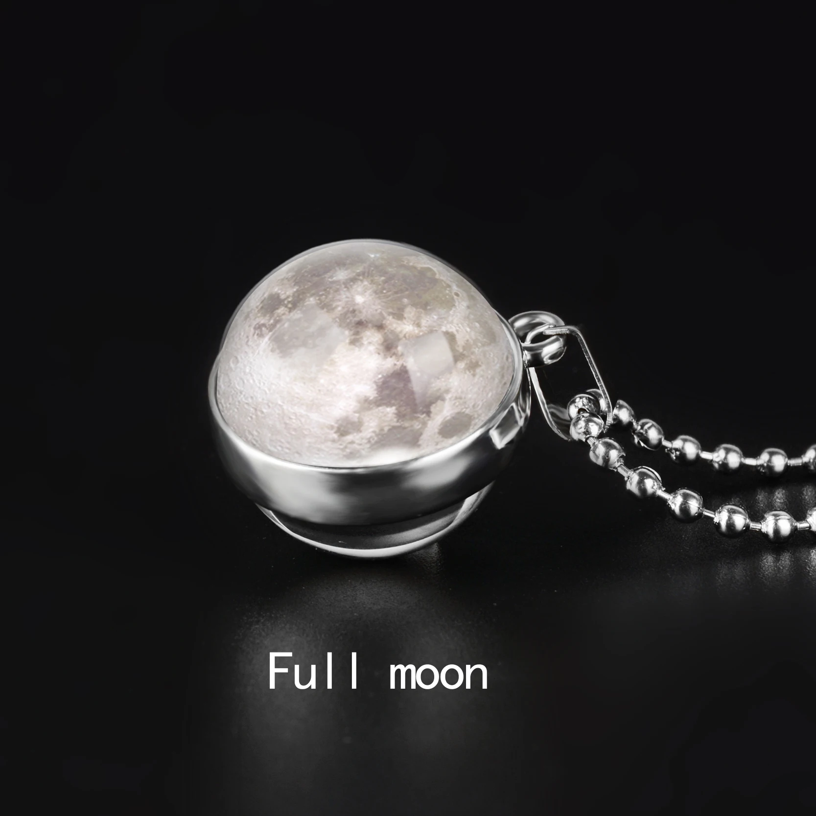 Full moon Двухстороннее ожерелье с изображением фазы Луны, планета галактика, звезда, стеклянный кабошон, художественная подвеска, ручная работа, астрономическая подвеска, ожерелье, ювелирное изделие - Окраска металла: Full moon