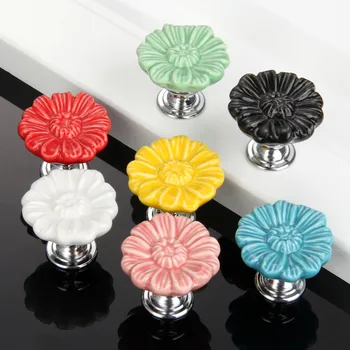 1PC Ceramic Handles Vintage Flower Knob Cabinet Daisy Knobs Furniture Door Cupboard Drawer Kitchen Pull Handles colorful 33mm