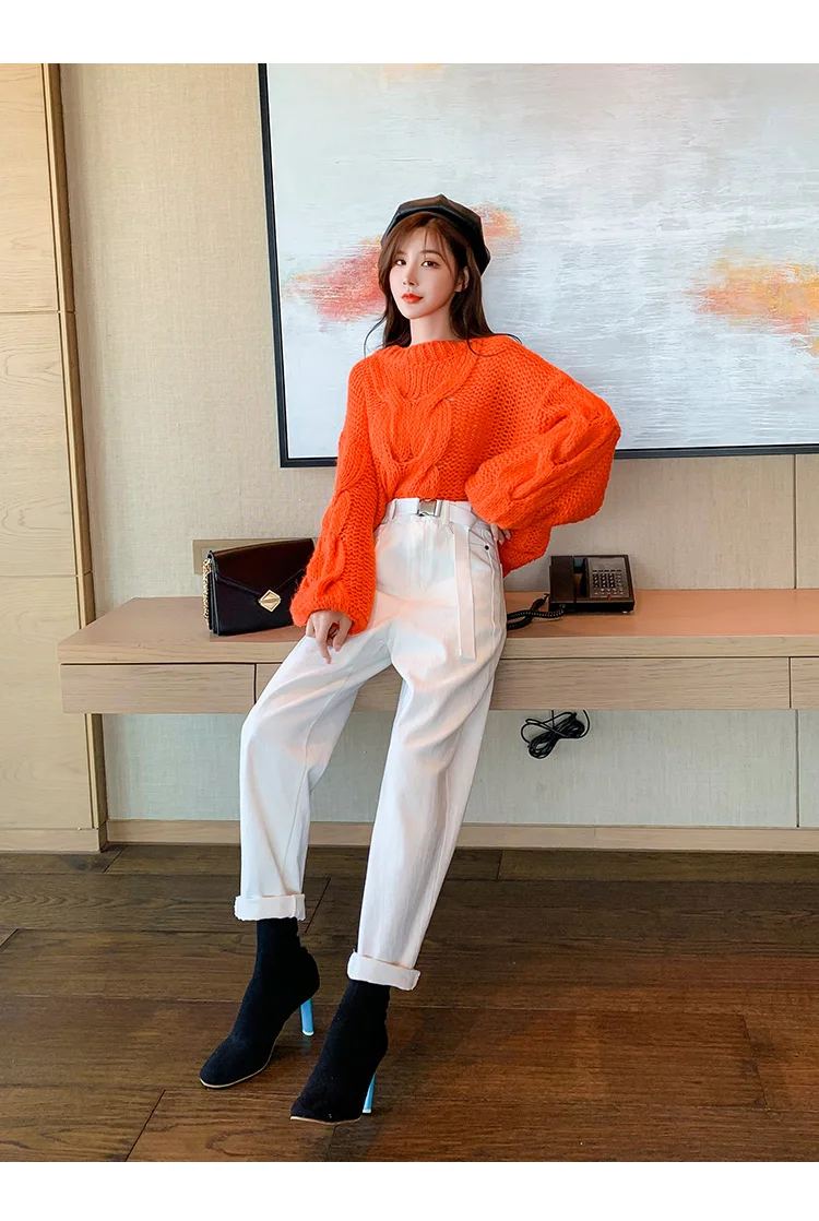 Модные женские свободные шаровары, джинсы, штаны для мальчиков, хлопковые брюки для улицы, женские джинсовые штаны с поясом, новинка, WJ116