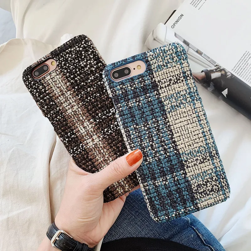 

Retro Winter carpet Plush brown lattice Phone case for coque iPhone 7 7 Plus 6 6s 8 Plus X XR 11 Pro xs max case silicone cover