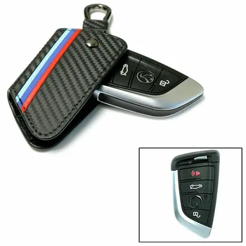 

Car modification Car accessories Carbon Fiber Leather Key Cover FOB w/ Metal Key Ring for BMW X1 X5 X6 5 7
