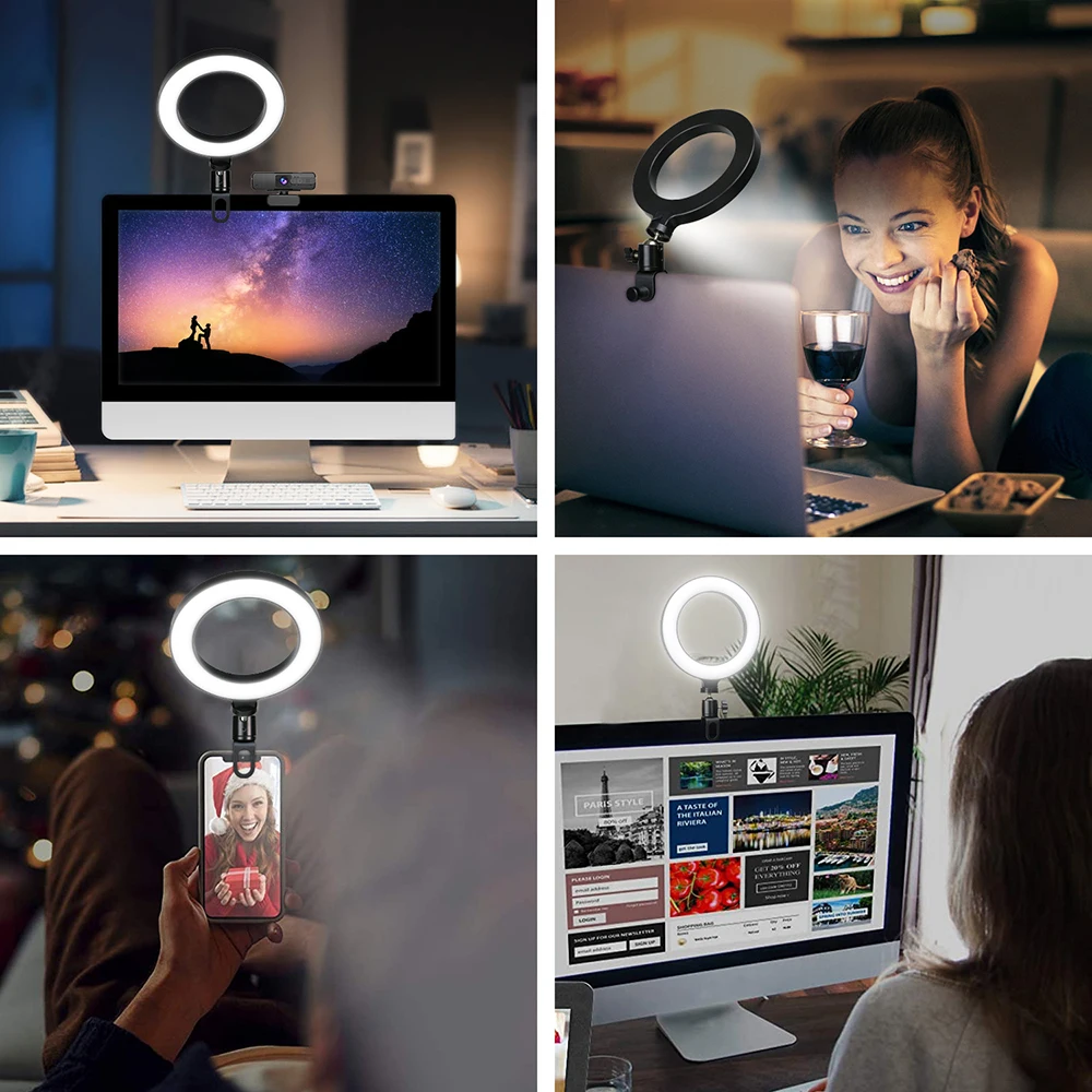 Ring Light LED Lamp Lighting With Clip On Laptop Computer For