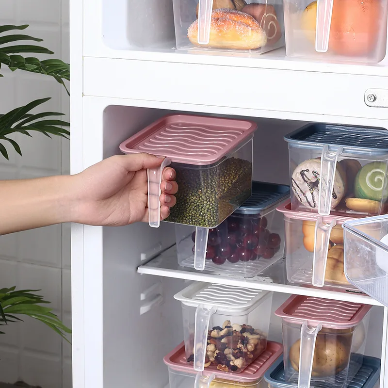

Reusable Transparent Food Storage Containers Kitchen Refrigerator Sealed Food Organizer Box with Handle Food Fresh Keeping
