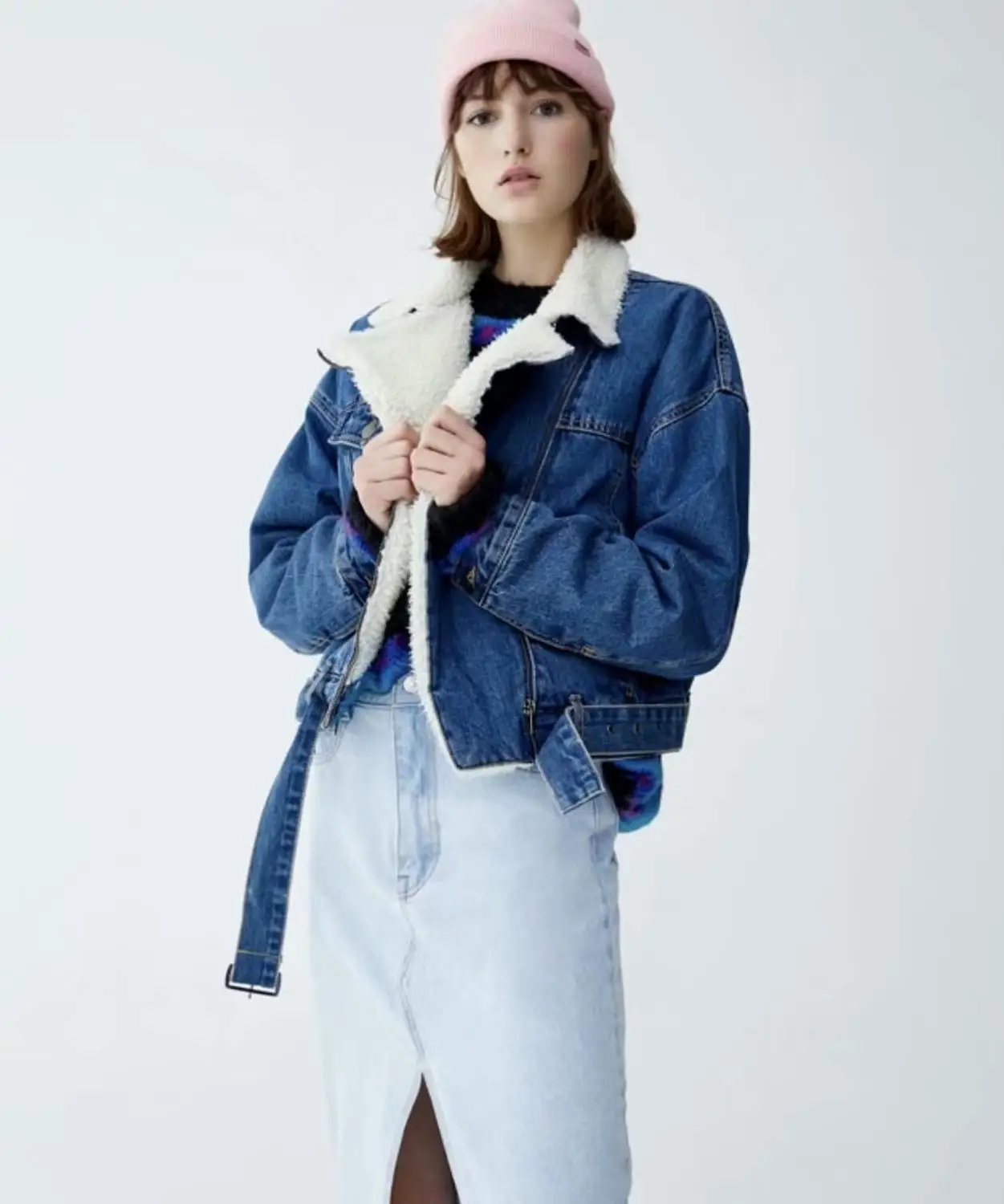 Увядшая engand high street винтажная негабаритная на молнии овечья шерсть теплая джинсовая куртка для женщин casaco feminino jaqueta feminina пальто Топы