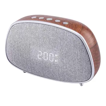 

Wood Grain Retro Cloth Covered Speaker Rosewood Fm Radio Alarm Clock Wireless Speaker High Capacity Battery