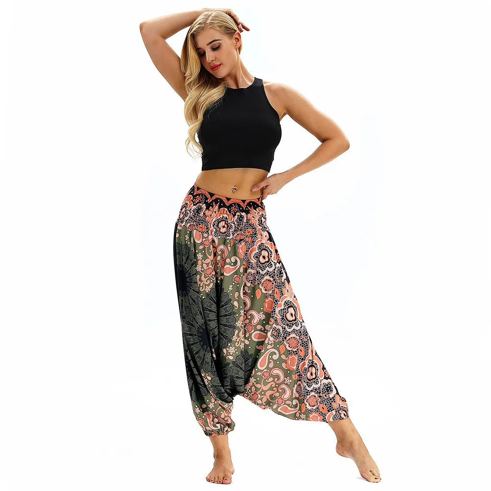 Leggings Sport Women Fitness Casual Summer Loose Yoga Trousers Baggy Boho Aladdin Jumpsuit Harem Pants Elastic Waist Yoga Pants