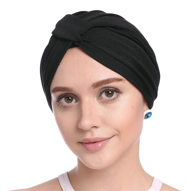 2019 Для женщин мусульманский платок шапка одноцветная хиджаб Modal тюрбаны тонкие летние эластичный обруч для головы индийские шляпы