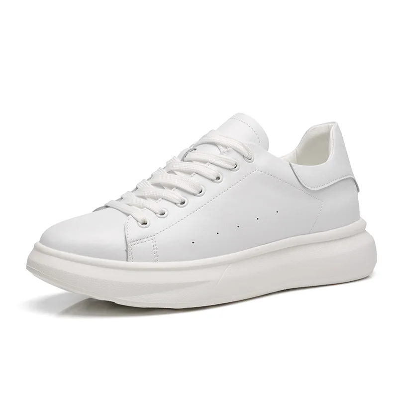 2019 Autumn Comfortable Men Shoes Lace Up Solid White Sneaker Leather Fashion Chaussure Casual Flat Tenis Masculino | Обувь