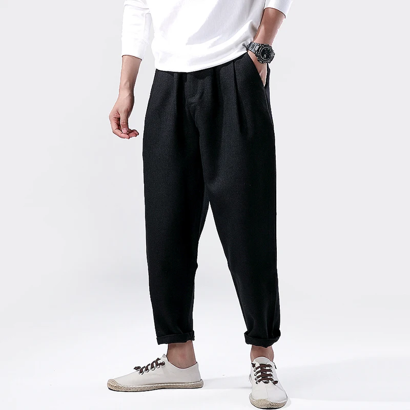 Брендовые мягкие повседневные шаровары, Мужские штаны для бега, мужские брюки для фитнеса, мужские китайские традиционные Харадзюку, летняя одежда - Цвет: Black