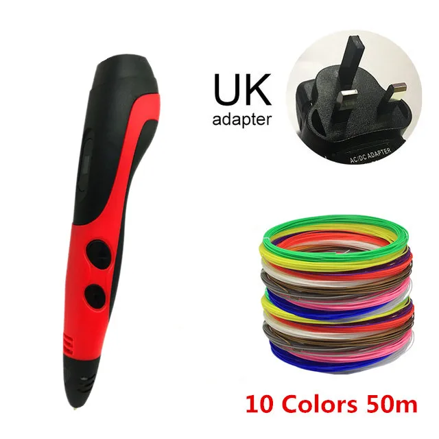 UK RED 50M USB кабель 3D Ручка с 12 цветов 36 метров PLA нити печать Ручка Поддержка ABS и PLA Дети Diy ручка для рисования с ЖК-дисплеем - Цвет: UK RED 50M