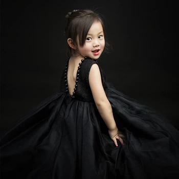 

Children Girl's V Back Black Lace Pageant Ball Gown For Princess Wedding Birthday Dress.Toddler Girl Party Dresses Kids Clothing