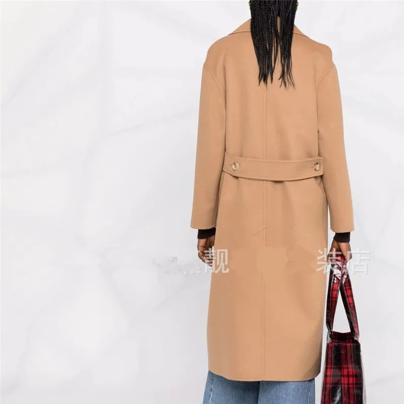 2023 Camel Long Wool Coat Vintage Winter Elegant Fashion Korean Women Clothing