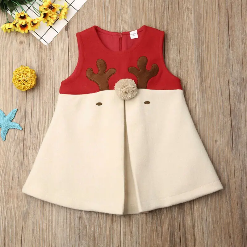 New Toddler Baby Girl Kid Woolen Christmas Xmas Vest Outerwear Holiday Outfits Children Clothes Antlers Tops Coats