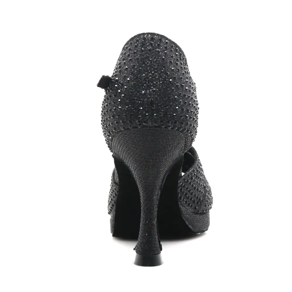 Обувь для латинских танцев на платформе; обувь для джаза; Танцевальная обувь для бальных танцев; обувь для девочек; стразы на высоком каблуке; блестящая обувь для сальсы - Цвет: Black heel 8.5cm