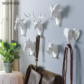 

WSHYUFEI Hanger Keys Creative Hanging Hook Holder Wall Home Strong Seamless Sticking Hook Decorative Hook Animal Hooks