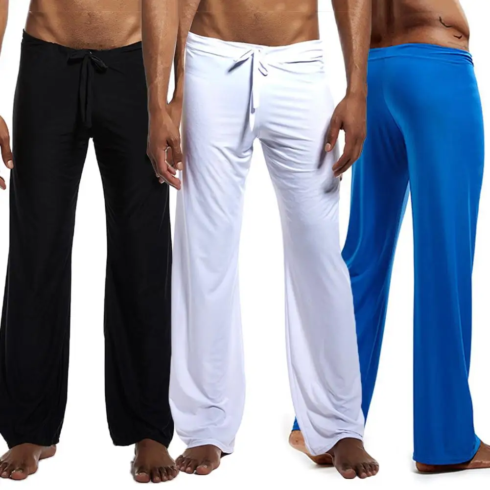 Pantalones largos de Yoga para hombre, holgados, informales, de Color sólido, de cintura baja, con cordón, para correr y Yoga