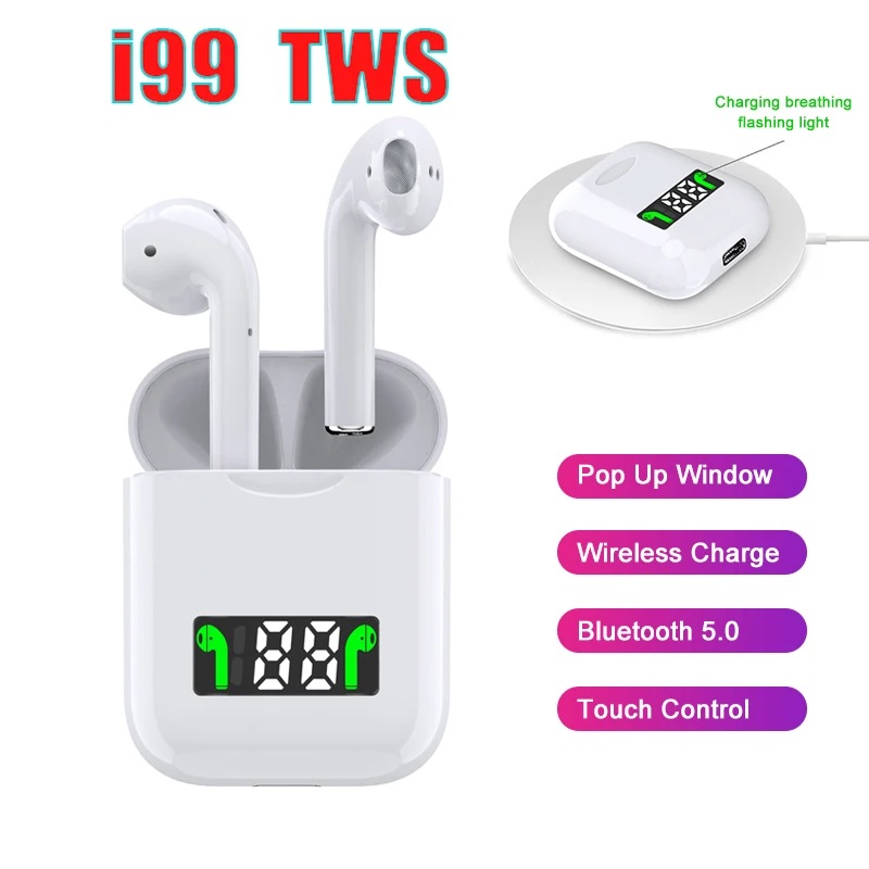 

i99 TWS Wireless Bluetooth Earphone Earbuds Mini Pop-up LED Display Headset for Xiaomi with Charging Box PK i12 i900 i100