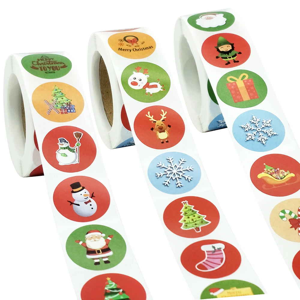 500pcs/roll 2.5cm Cute Merry Christmas Round Stickers for Christmas Party Gift Packaging Envelope Sealing Decoration Label