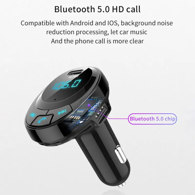Двойной USB и type-C зарядный порт Автомобильный Bluetooth fm-передатчик, беспроводной fm-радио Bluetooth адаптер