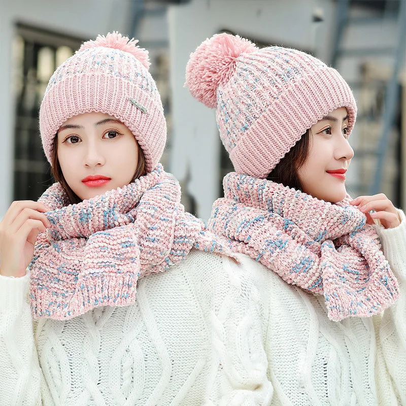 Комплект из зимней шапки и шарфа; женские классические толстые теплые шапки и шарфы в стиле унисекс; зимние аксессуары