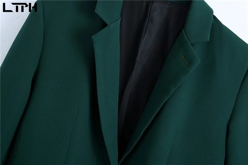 LTPH vintage dark green office wear outfits women 2 pieces set blazer pant suits trousers business casual sets 2021 autumn new