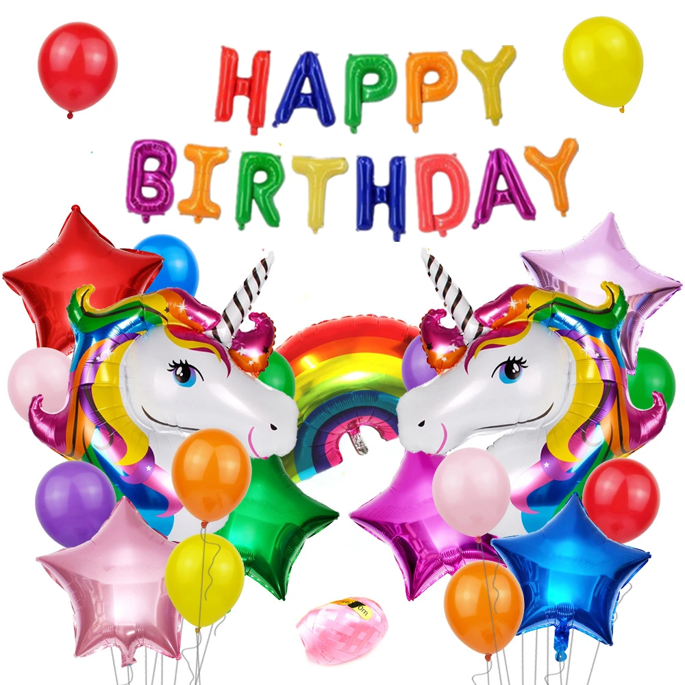 25 шт Единорог звезда Алюминиевая Фольга Воздушный шар латексный комбинация пони