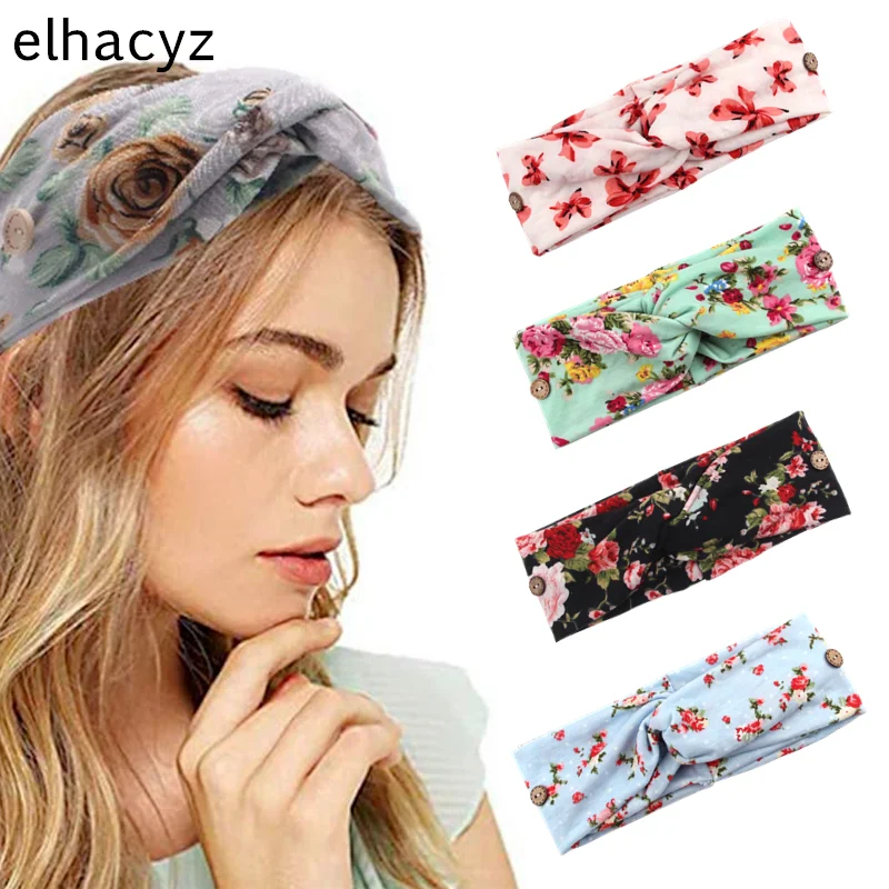 Женская повязка на голову с цветочным принтом из мягкого хлопка |