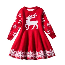 Зимнее платье для девочек; рождественское детское теплое вязаное хлопковое красное платье-свитер; Детские платья с длинными рукавами; осенняя одежда для маленьких девочек; Vestido
