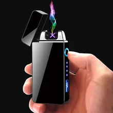 Новая ветрозащитная электронная сигаретная зажигалка, горячая Распродажа, двойная дуговая сигарная плазменная зажигалка, светодиодный дисплей питания, usb зарядка, импульсная зажигалка