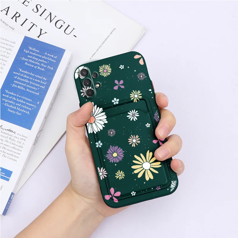 For Samsung A32 4G 6.4'' Case Flower Silicone TPU Back Cover For Samsung A32 5G 6.5'' A 32 a32 Wallet Cover Card Holder Fundas samsung silicone