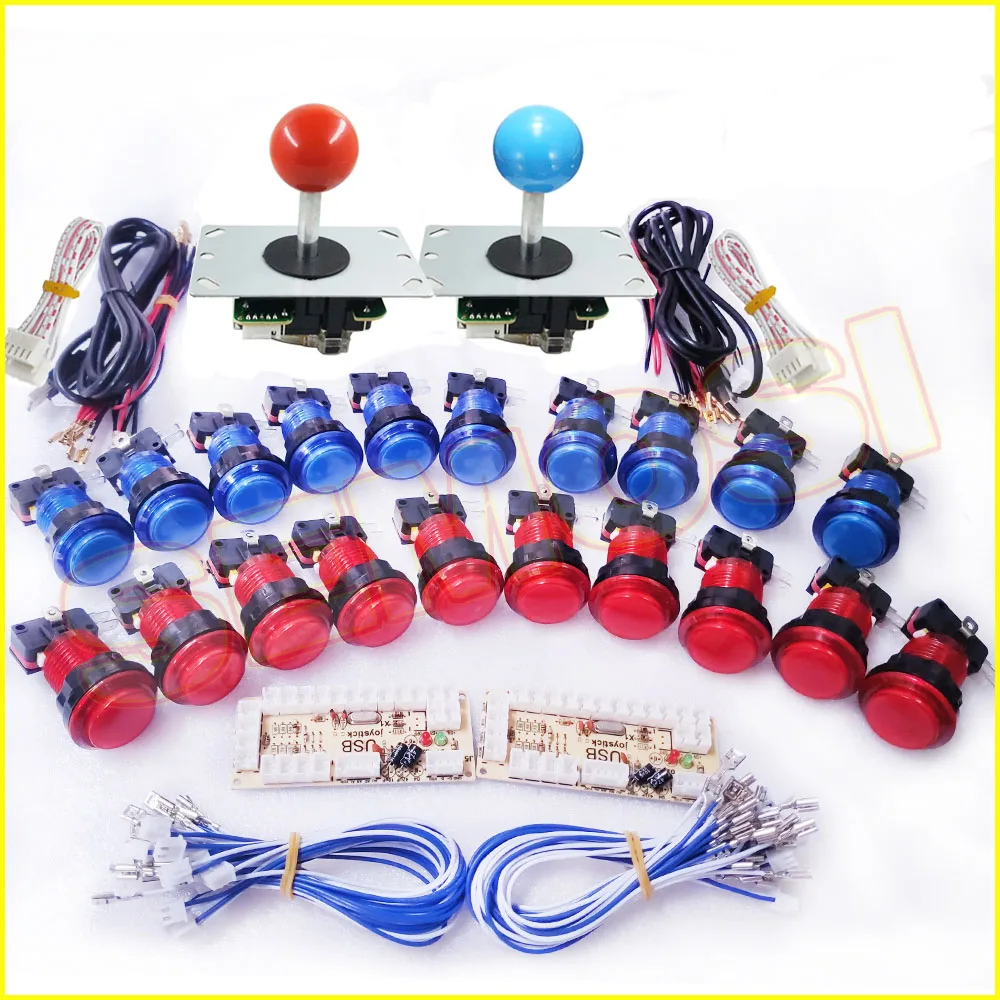 Red and blue 1 5 pin аркадный джойстик светодиодный кнопочный с микропереключателем DIY Kit, нулевой датчик с переходником управления шкаф аркадная игра часть для 2 плеера - Цвет: Red and blue 1