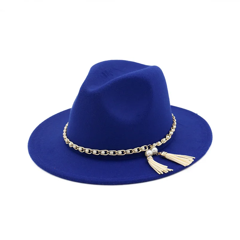 Autumn And Winter Solid color pearl brimmed hat Travel cap Fedoras jazz hat Panama hats for women and girl 54