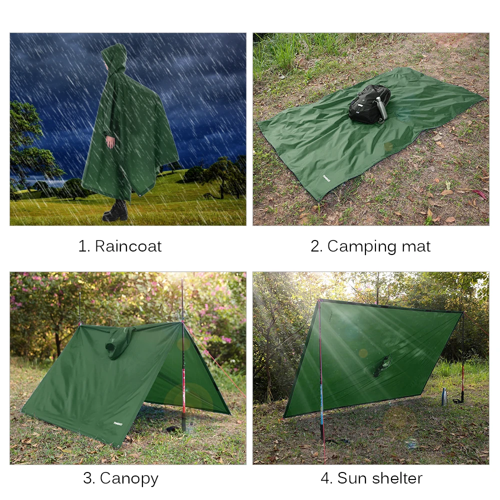 3 in 1 Raincoat Backpack Rain Cover Hood Hiking Rain Cover Poncho Waterproof Tent Outdoor Camping Tent Mat