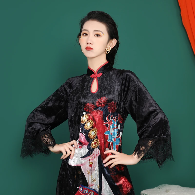 SWEETXUE Ретро Qipao Cheongsams платье китайское женское кружевное открытое современное элегантное тонкое платье с коротким рукавом Дамское Платье