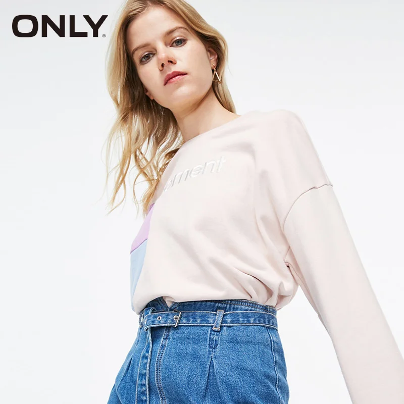

ONLY Women Loose Round Collar Stitching Color Letter Printed Hoodies| 11919S552