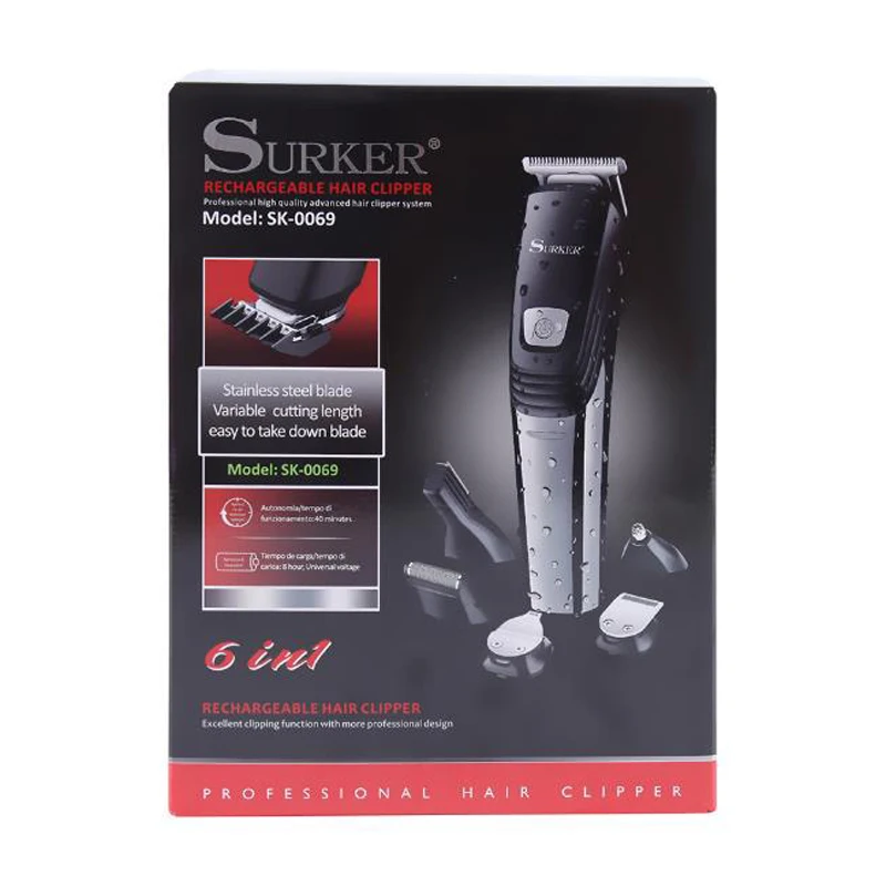 Surker, электрический триммер для волос, SK-0069, 6 в 1, электрическая машинка для стрижки волос, триммер для бороды, носа, электробритва, бритва, удаление волос, гравировка