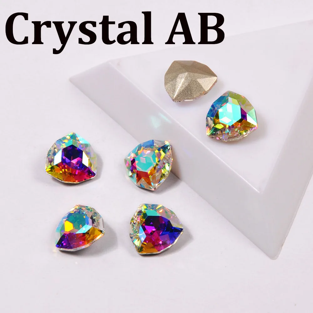 CTPA3bI разноцветные хрустальные камни в форме триллианта Пришивные стеклянные стразы с заостренной спинкой Швейные Стразы DIY свадебное платье сумка для одежды - Цвет: Crystal AB