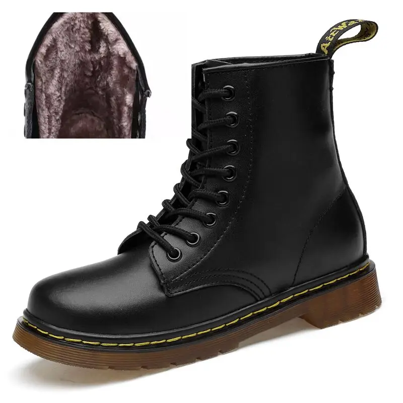 black 1460 fur Модная зимняя обувь Для женщин сапоги Высокое качество Теплый плюш бренд Для женщин кожаные туфли Женские ботинки Martin размера плюс 46 Botas Mujer - Цвет: black 1460 fur