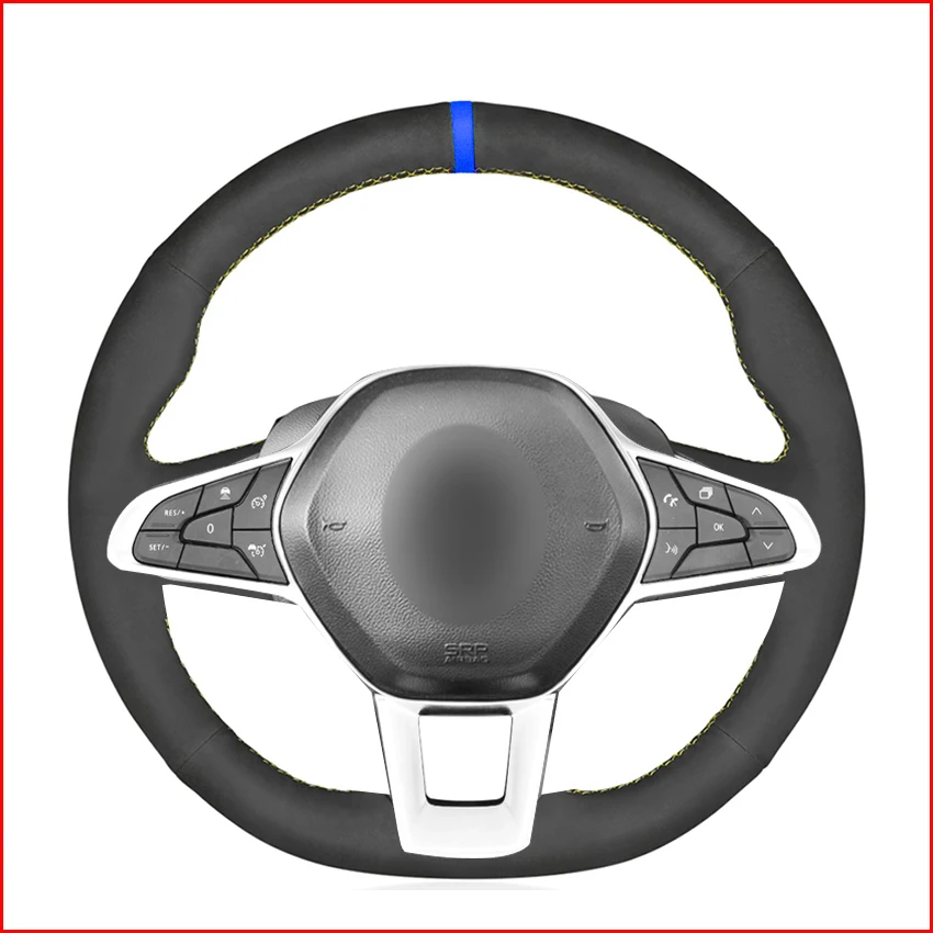 Hand-stitched-Black-Artificial-Leather-Car-Steering-Wheel-Cover-for-Renault-Clio-5-V-2019