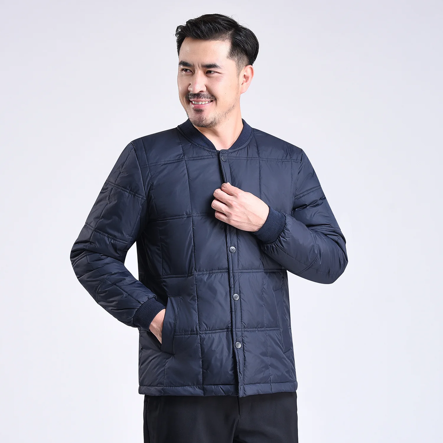 

Middle-aged and Elderly Men Down Jacket Stand-up Collar Threaded Long-sleeved Thick Cotton Down Jacket