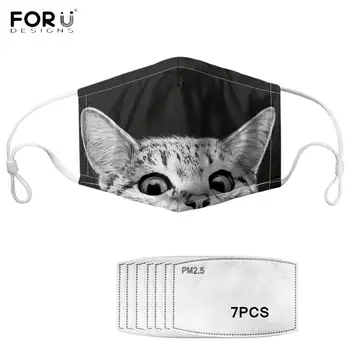 

FORUDESIGNS Cute Animal Cat/Kitten Printed Kids Women Men Masks With 7pcs Filters Dustproof Reusable Face Mask Breathable Masks