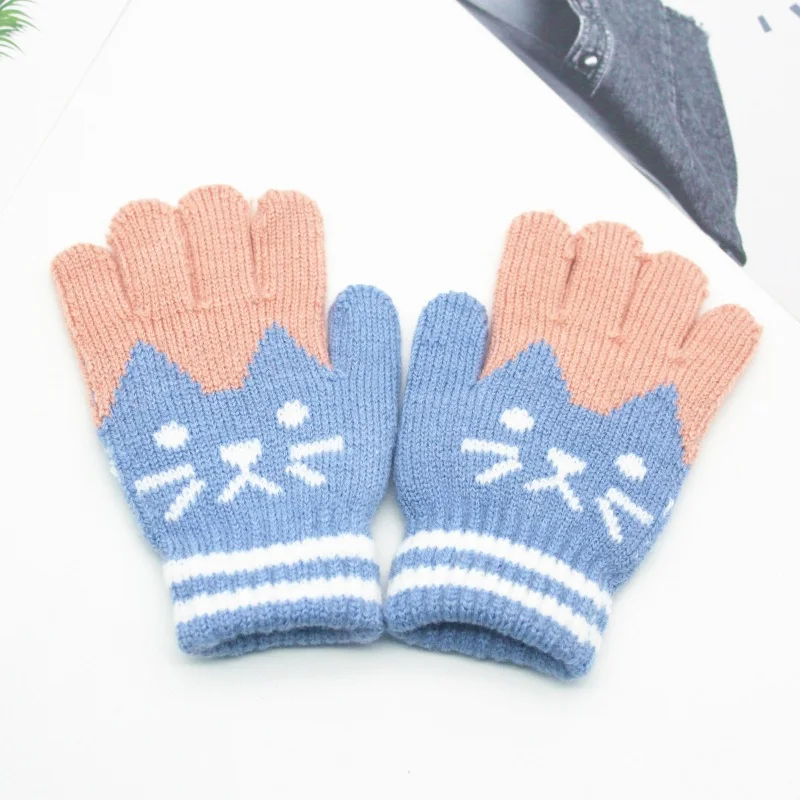 Зимние теплые перчатки для девочек и мальчиков; перчатки с изображением котов из мультфильмов; модные милые мягкие варежки с имитацией шерсти и кашемира для студентов; 6 цветов