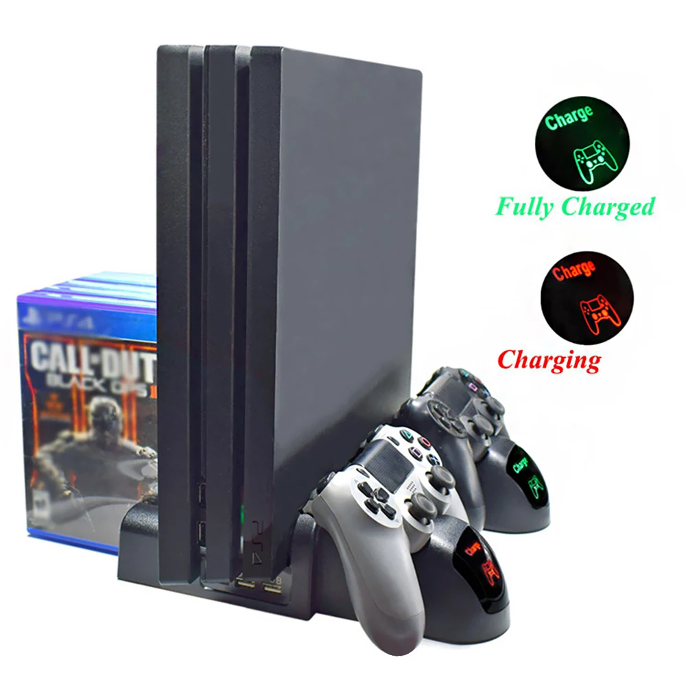 

New PS4/PS4 Slim/PS4 Pro Dual Controller Charger Console Vertical Cooling Stand Charging Station LED Fan For SONY Playstation 4