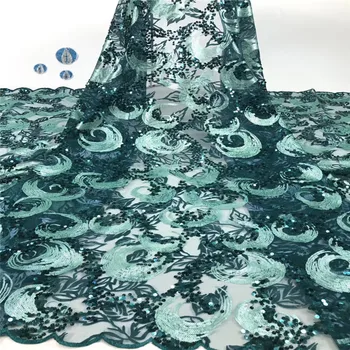 

Madison Latest French Nigerian Sequins Net Lace African Tulle Mesh Sequence Lace Fabric High Quality French Lace For Wedding