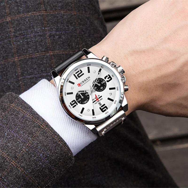 Fashion Classic Black White Chronograph Watch Men CURREN Men's Watches Casual Quartz Wristwatch Male Clock Reloj Hombre 5