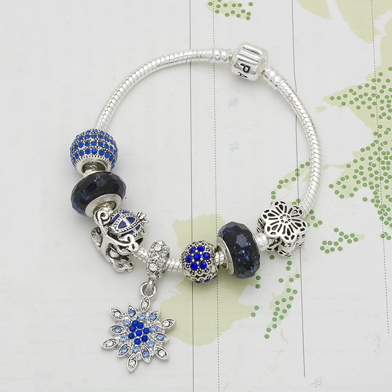 

Mingshang high quality charm women bracelets blue flower pandent women sliver planted bangles &bracelets gifts for girlfriend