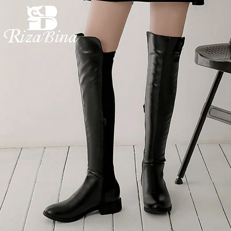 

RizaBina New Women Over The Knee Boots Round Toe Flats Long Boots Winter Warm Daily Shoes Fashion Women Footwear Size 36-40
