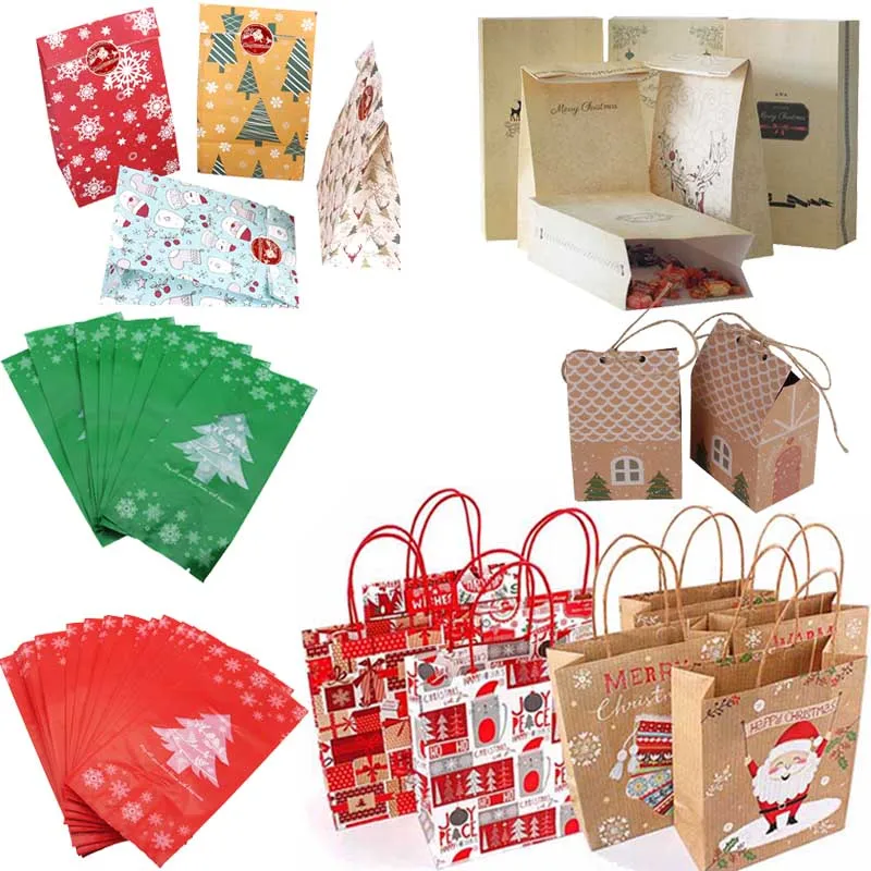 Christmas Paper Gift Box Bags 2019 Christmas Decorations For Home Candy Gift Packing Plastic Paper Bag Kerst New Year Supplies